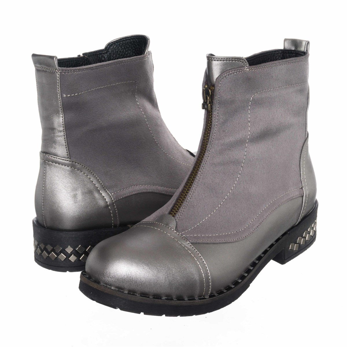 Büyük Numara Kadın BOT Fermuarlı K222-4 Gri