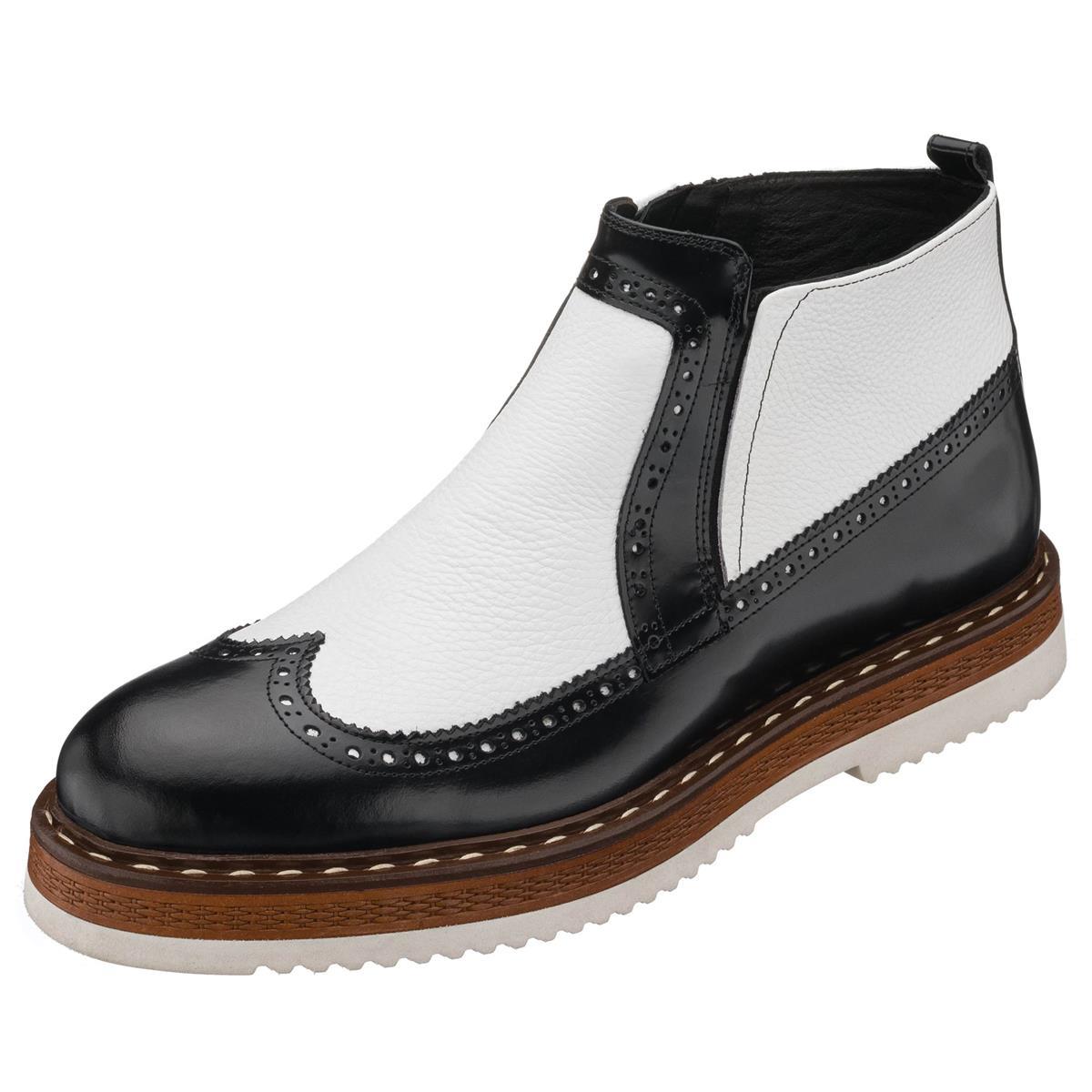 Büyük Numara Erkek Üst Kalite Deri Bot – AGS4007 Siyah Beyaz