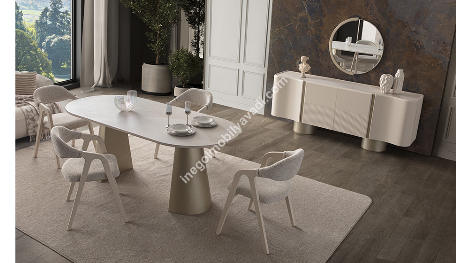 İnegöl Mobilya Defne Seramik Yemek Odası Takımı